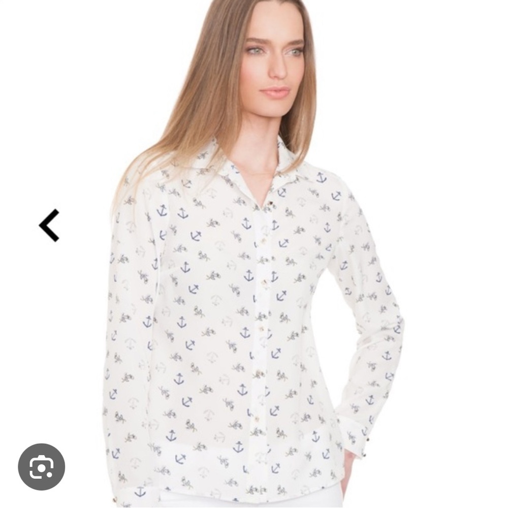 Guess by Marciano White Anchor Print Button Down Shirt